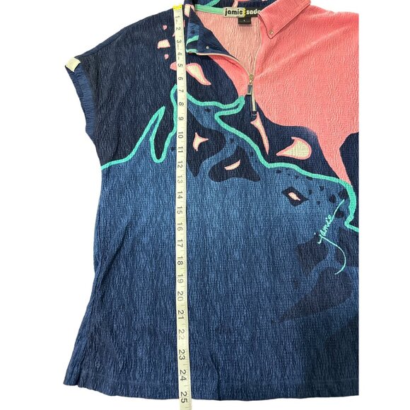 Jamie Sadock Women's Size M Top Abstract Print Zip Pink Blue Crinkle - Picture 6 of 7